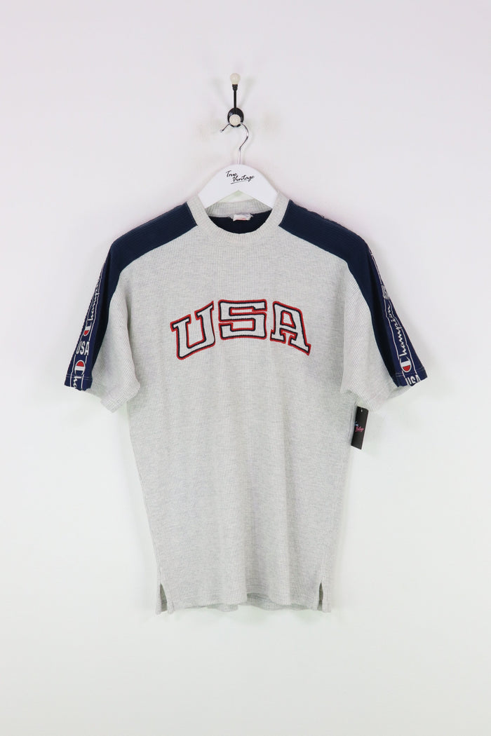Champion USA Waffle T-shirt Grey/Navy Medium