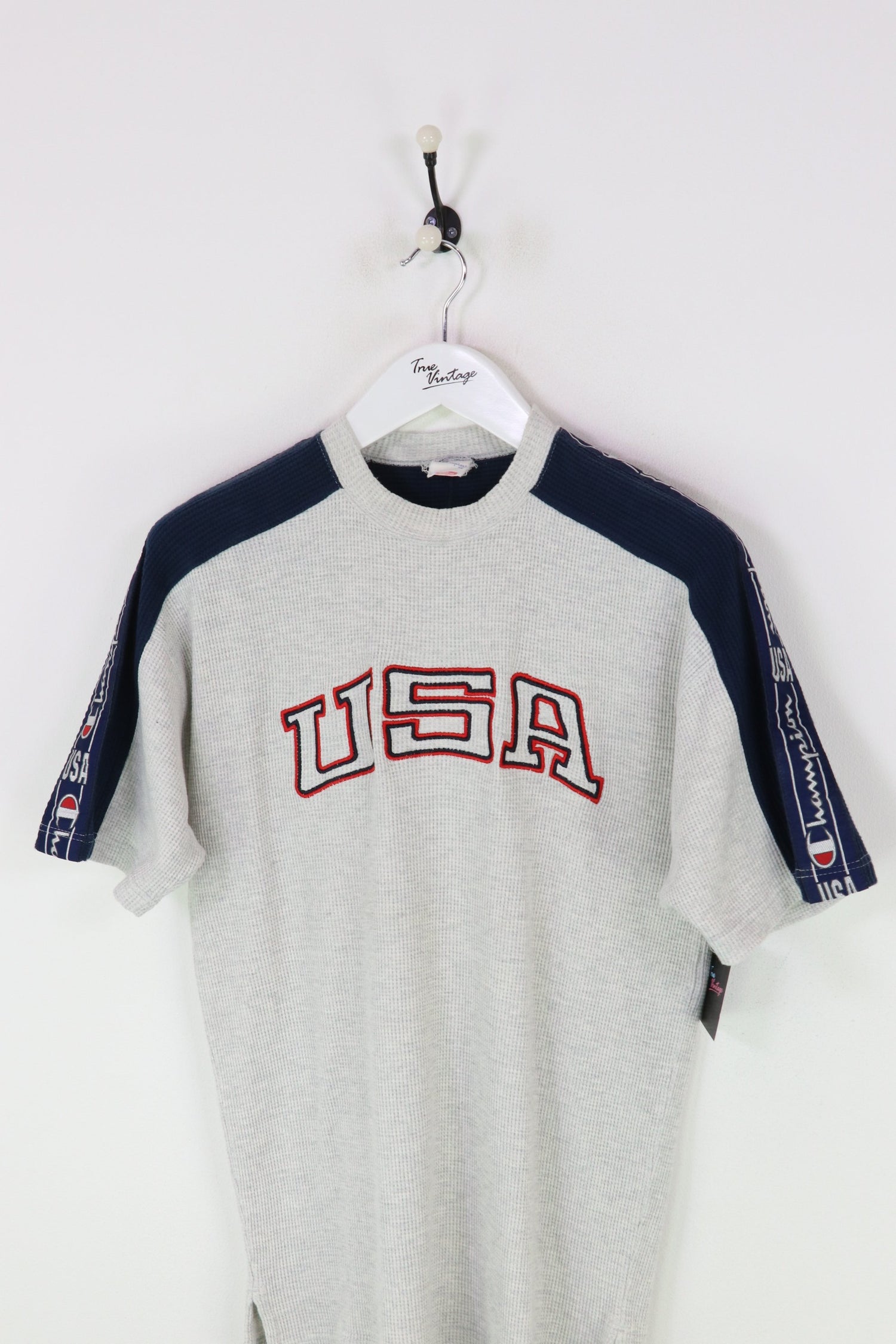 Champion USA Waffle T-shirt Grey/Navy Medium