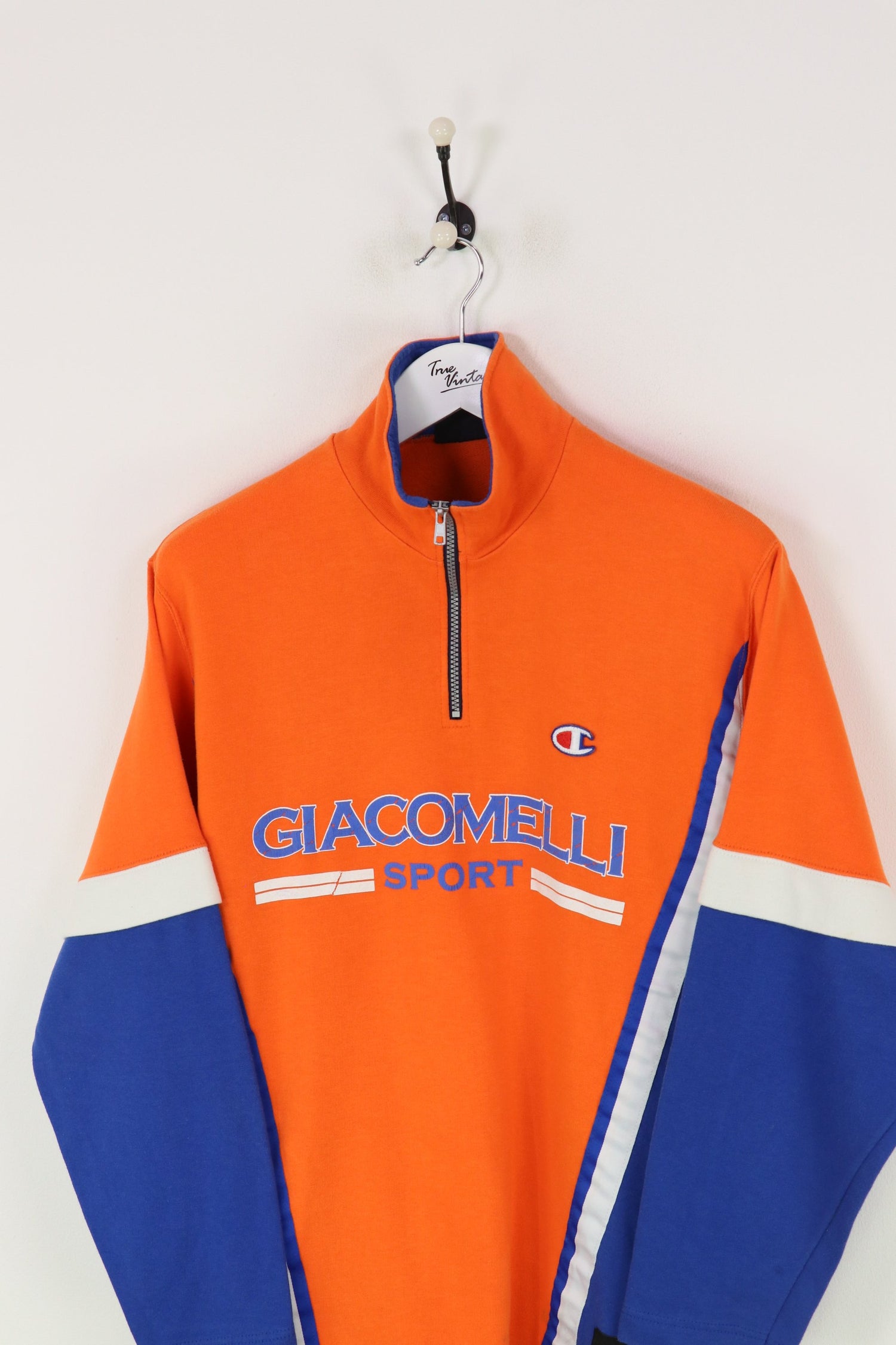 Champion 1/4 Zip Sweatshirt Orange/Blue Medium