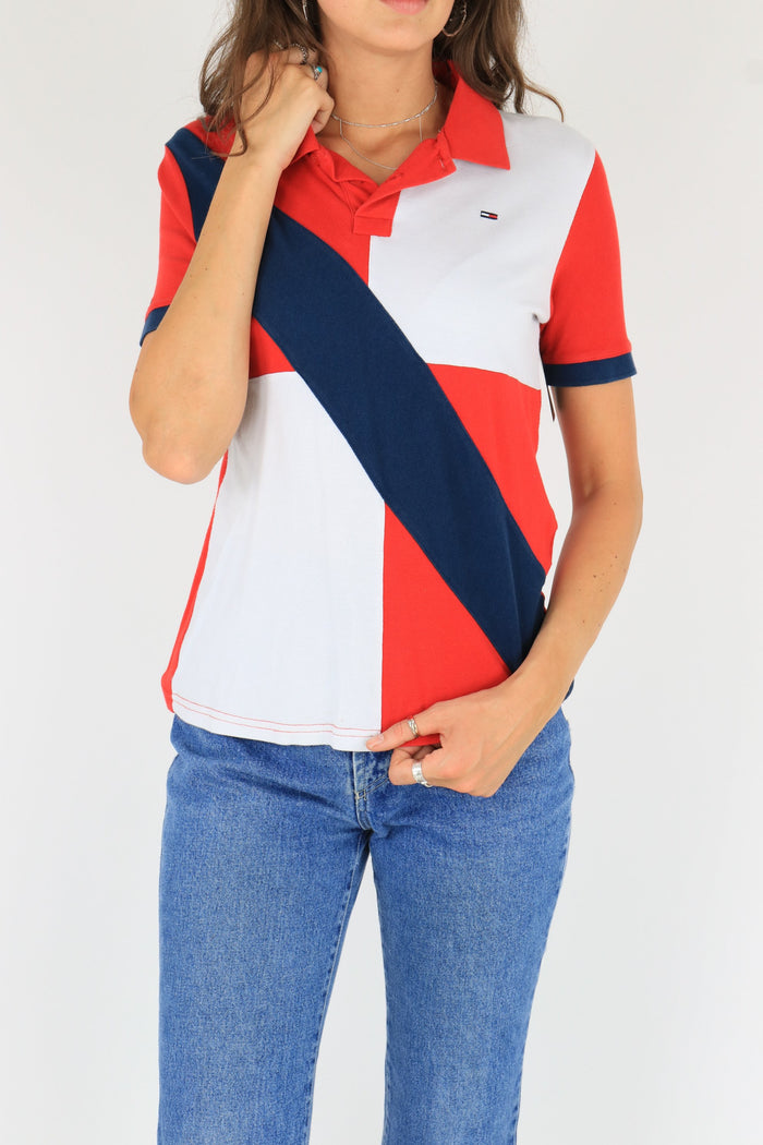 Tommy Hilfiger Polo Shirt Red/Blue/White Medium