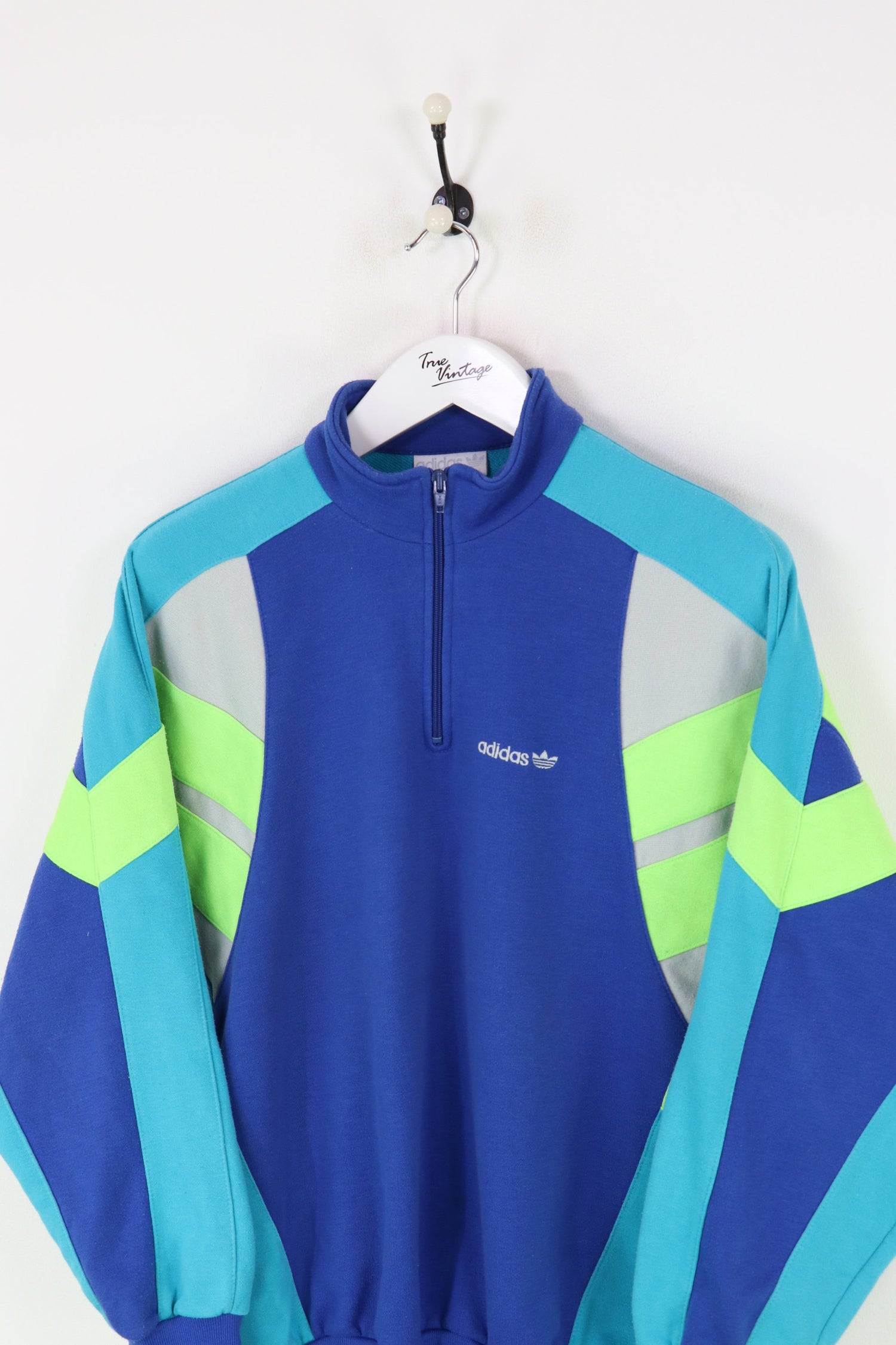 Adidas 1/4 Zip Sweatshirt Blue/Yellow Medium