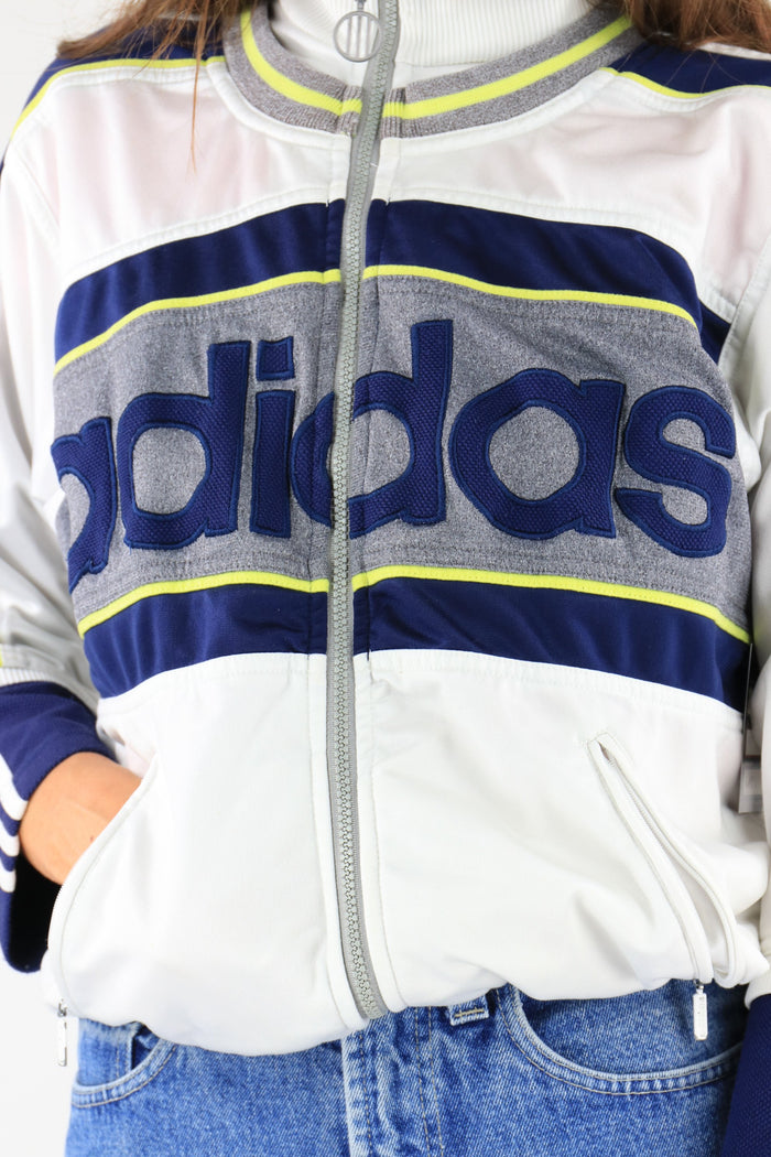 Adidas Zip Track Jacket White/Blue/Yellow Medium